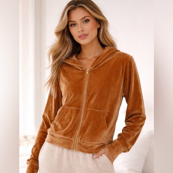 Fabletics Jackets & Blazers - Fabletics Donna Velour Hoodie Brown Velvet Jacket
